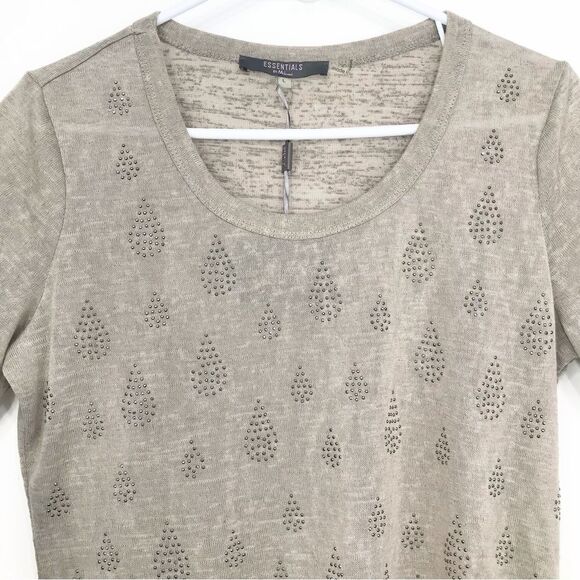 Essentials by Milano Taupe Gauzy Knit Stud Embellished Lightweight Short Sleeve - Picture 2 of 14